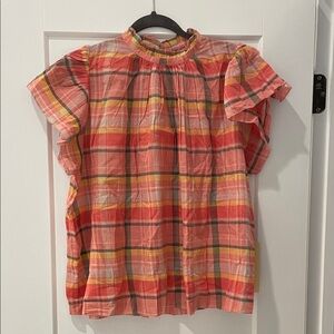 NWT Trovata Plaid Ruffle Sleeve Top - Size M